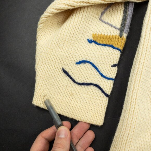 Vintage 1970s Dorce Leroy Knitwear Cardigan Large Wool Sailboat Embroidered - Picture 14 of 16